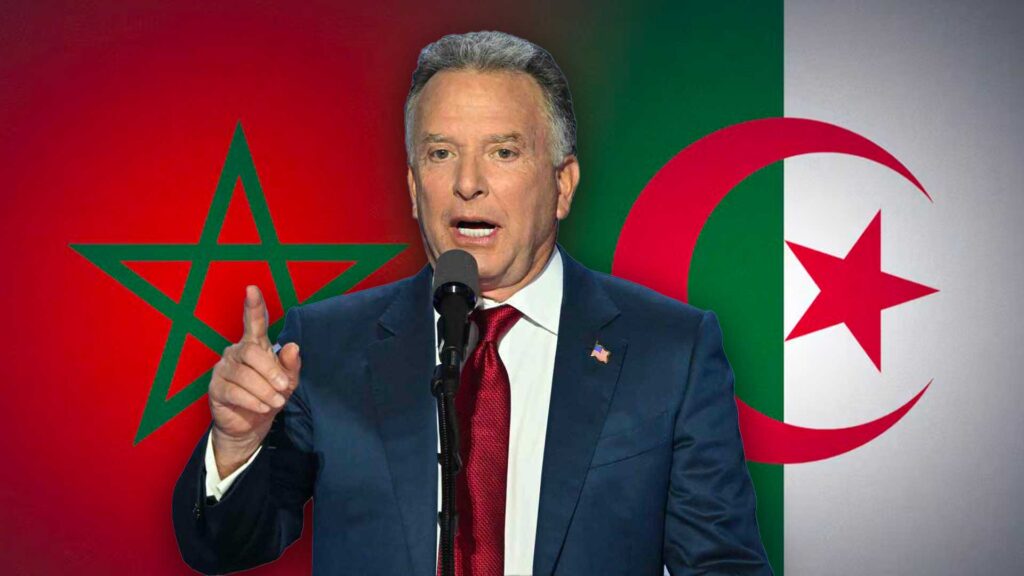 maroc-algeria | MCG24 | موقع إلكتروني مغربي شامل متجدد على مدار الساعة المبعوث الأمريكي ستيف ويتكوف يتحدث أمام خلفية تضم رايتي المغرب والجزائر في إشارة إلى جهود الوساطة الأمريكية لتحقيق اتفاق سلام بين البلدين.