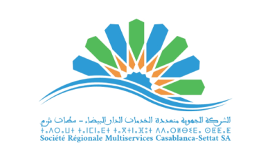 Logo of Société Régionale Multiservices Casablanca-Settat SA featuring blue waves and multicolored petal shapes.