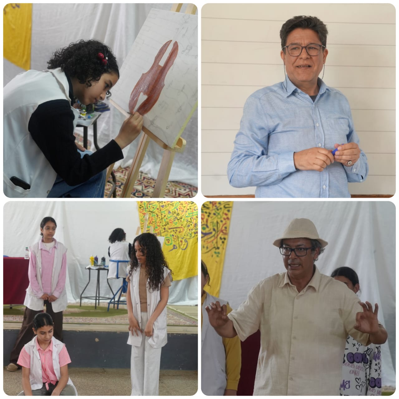 Young woman painting on an easel during a creative workshop uitvoeren.