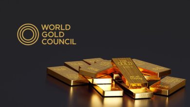 World Gold Council logo appears on a dark background next to a pile of stacked gold bars.