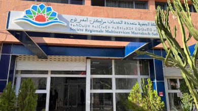 IMG_2794 | MCG24 | موقع إلكتروني مغربي شامل متجدد على مدار الساعة Front entrance of the Société Régionale Multiservices Marrakech-Safi office with a colorful logo sign and glass doors, potted cacti outside.