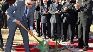 Man in a suit uses a shovel to plant a sapling while a crowd of formally dressed men applauds.