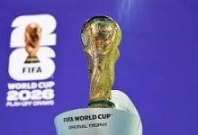 World Cup trophy with a purple background and 'FIFA World Cup 2026' text nearby.