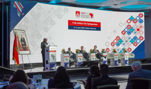 MAP66987_png | MCG24 | موقع إلكتروني مغربي شامل متجدد على مدار الساعة Panel discussion on stage at the 11th Africa Tax Symposium in Rabat, Morocco (June 3–5, 2016) with an audience watching the panelists.