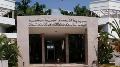 المديرية-العامة-للأرصاد-الجوية- | MCG24 | موقع إلكتروني مغربي شامل متجدد على مدار الساعة Entrance to the National Meteorology Directorate building with palm trees and a red flag atop the structure.