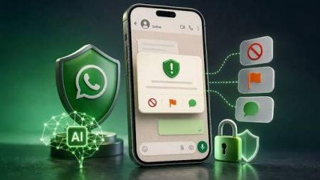 تطبيق واتساب على شاشة هاتف ذكي مع تنبيه أمني لتحديث نظام التشغيل.